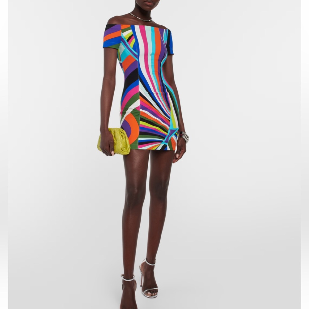 🩷❤️🧡💛💚🩵💙💜Emilio Pucci Printed Stretch-Jersey Mini Dress 💙💛💖❤️🧡💚💜